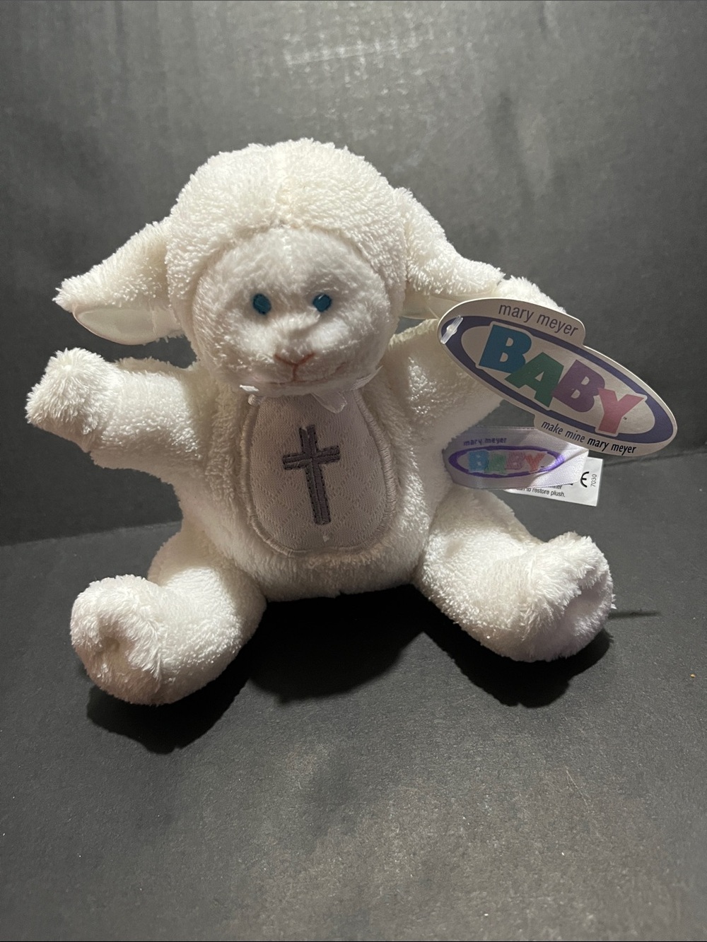 Mary Meyer Baby White Lamb Sheep Cross Rattle Plush Toy Christening Baptism Gift